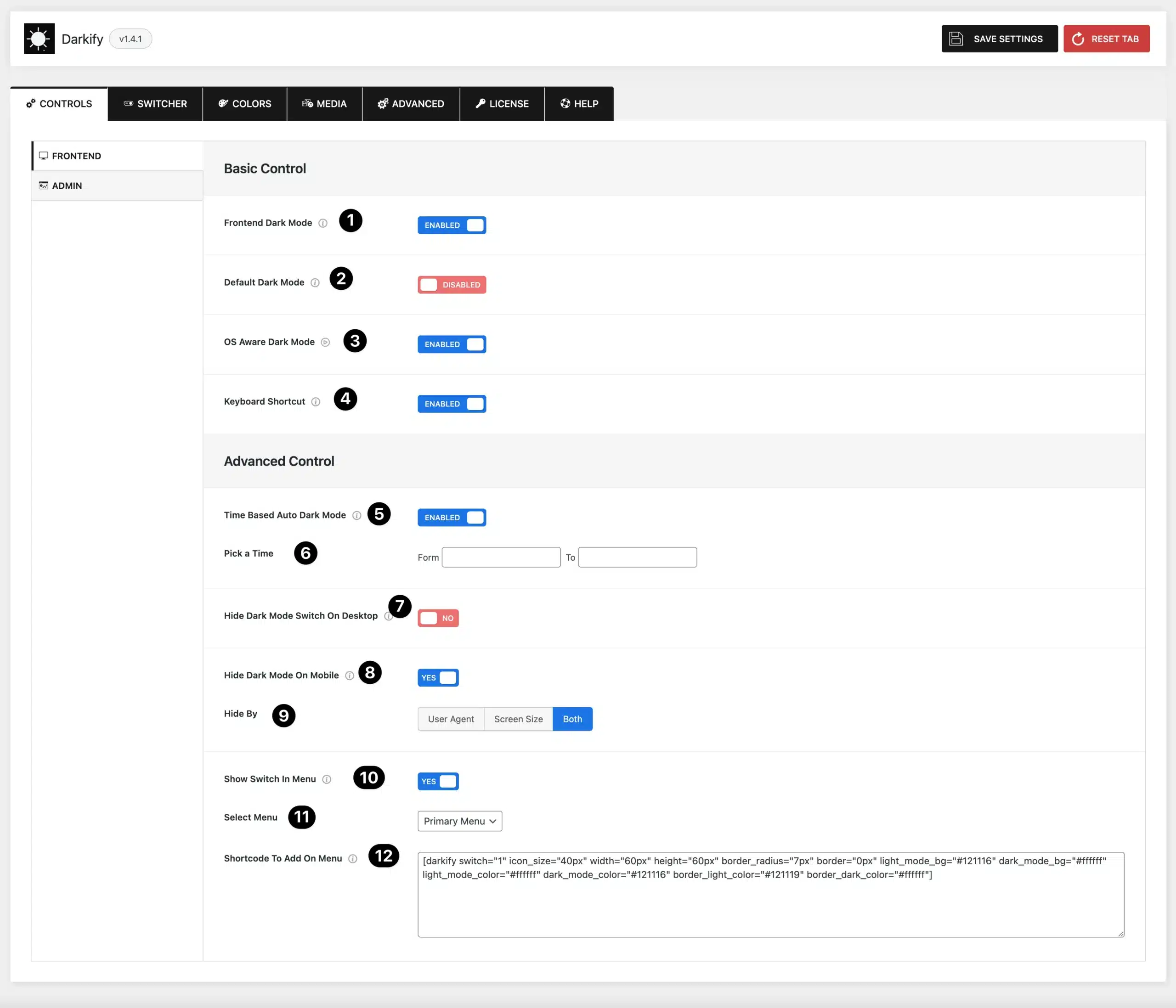 Darkify Dark Mode Settings