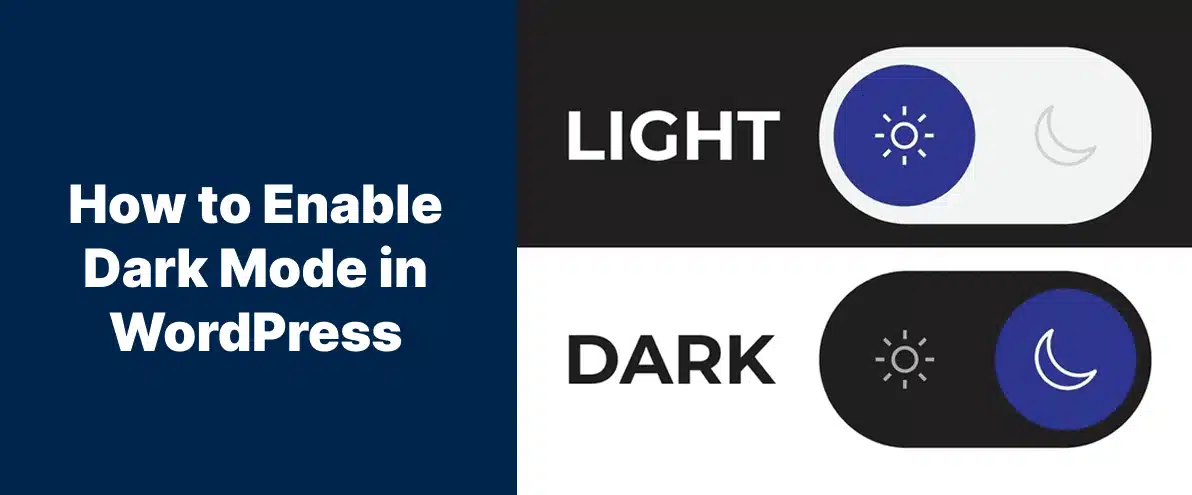 WordPress dark mode custom CSS and JavaScript without plugin – light and dark theme side by side with code overlay