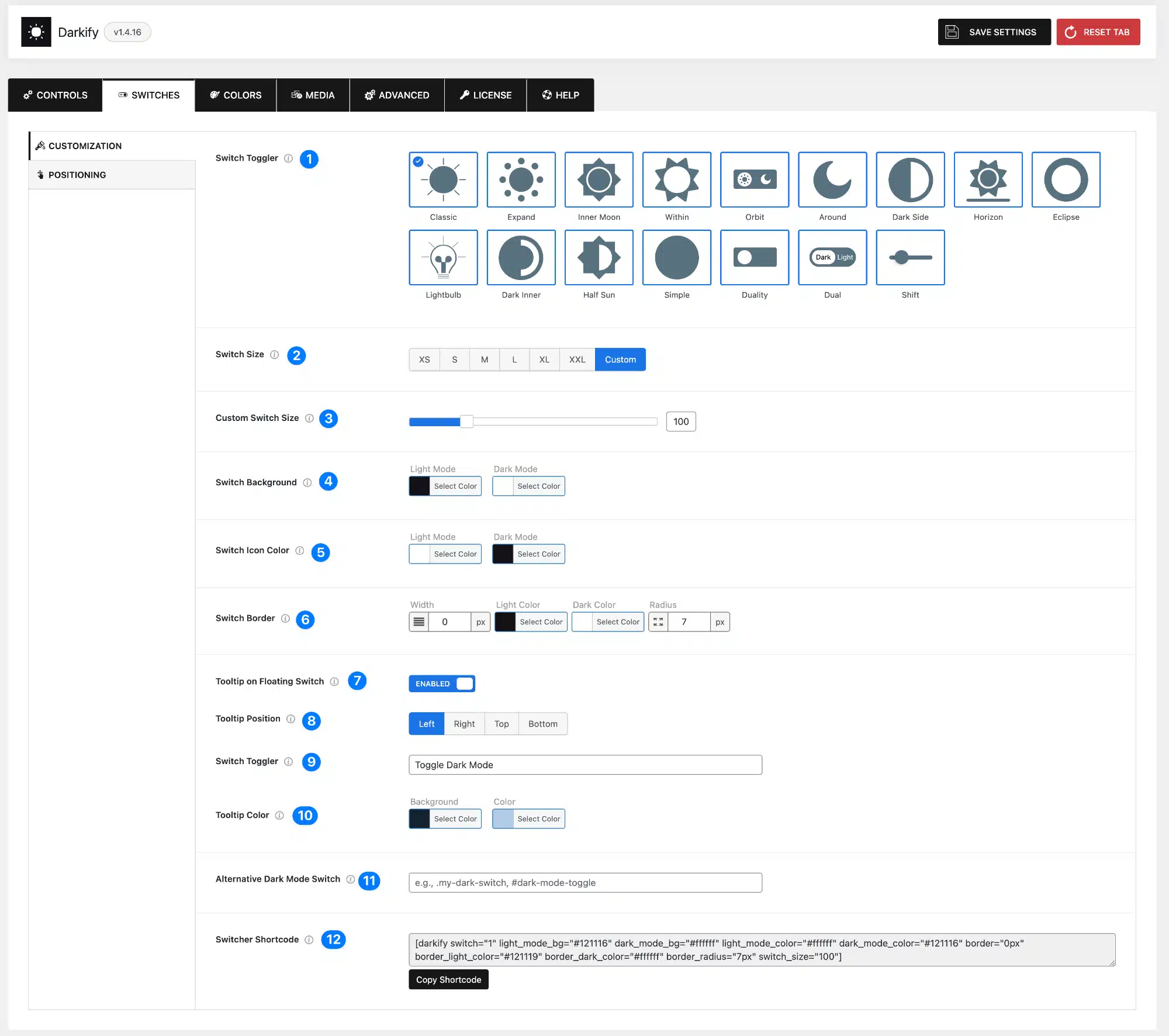 Darkify Dark Mode Switcher Customization