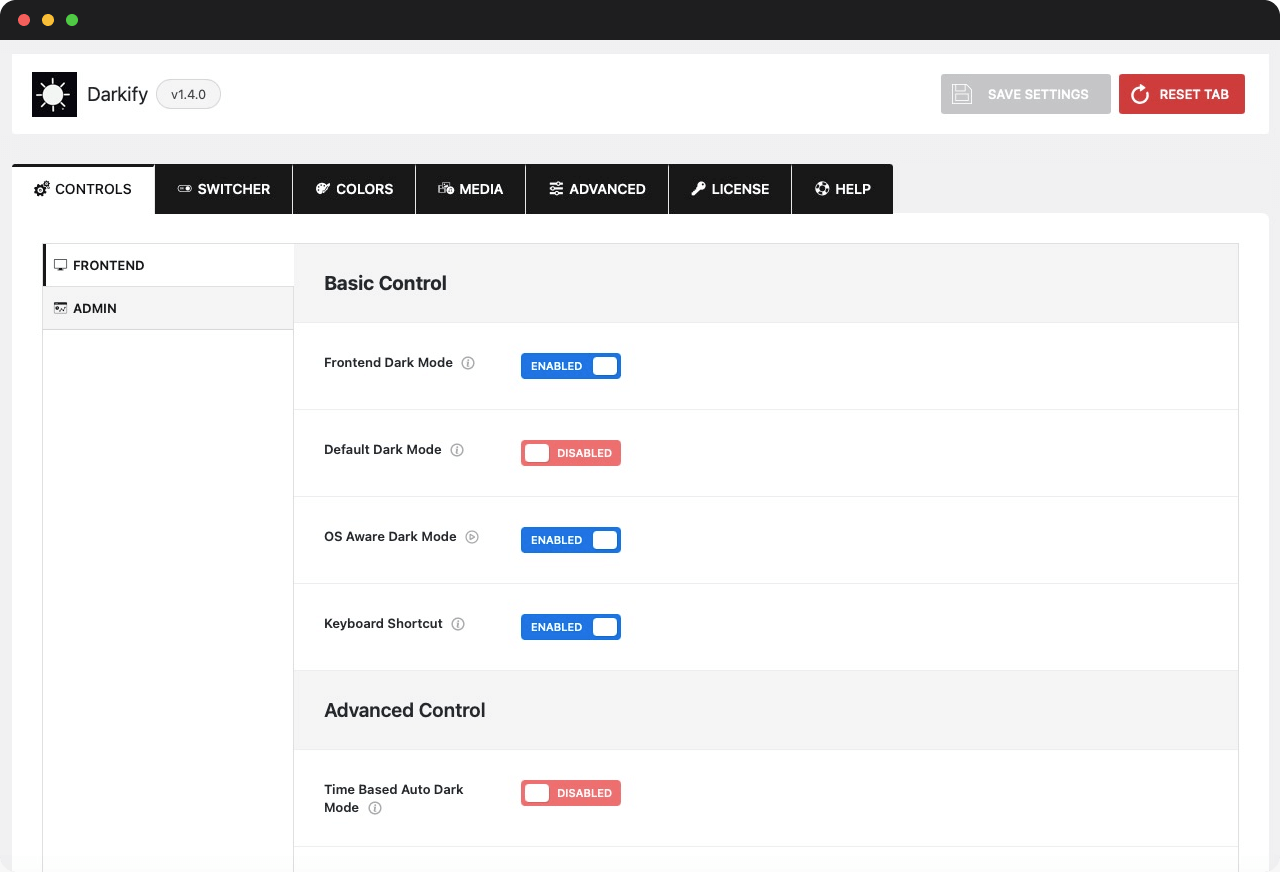 Darkify Dark Mode Controls