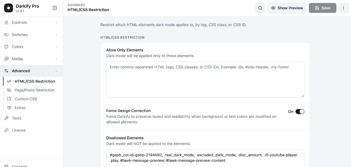 Allow Disallow elements